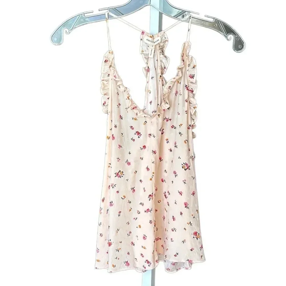 Rebecca Taylor, ‘Mia’ Floral Print Silk Ruffle Camisole In Ballet, Size 0, Pink - Picture 2 of 7